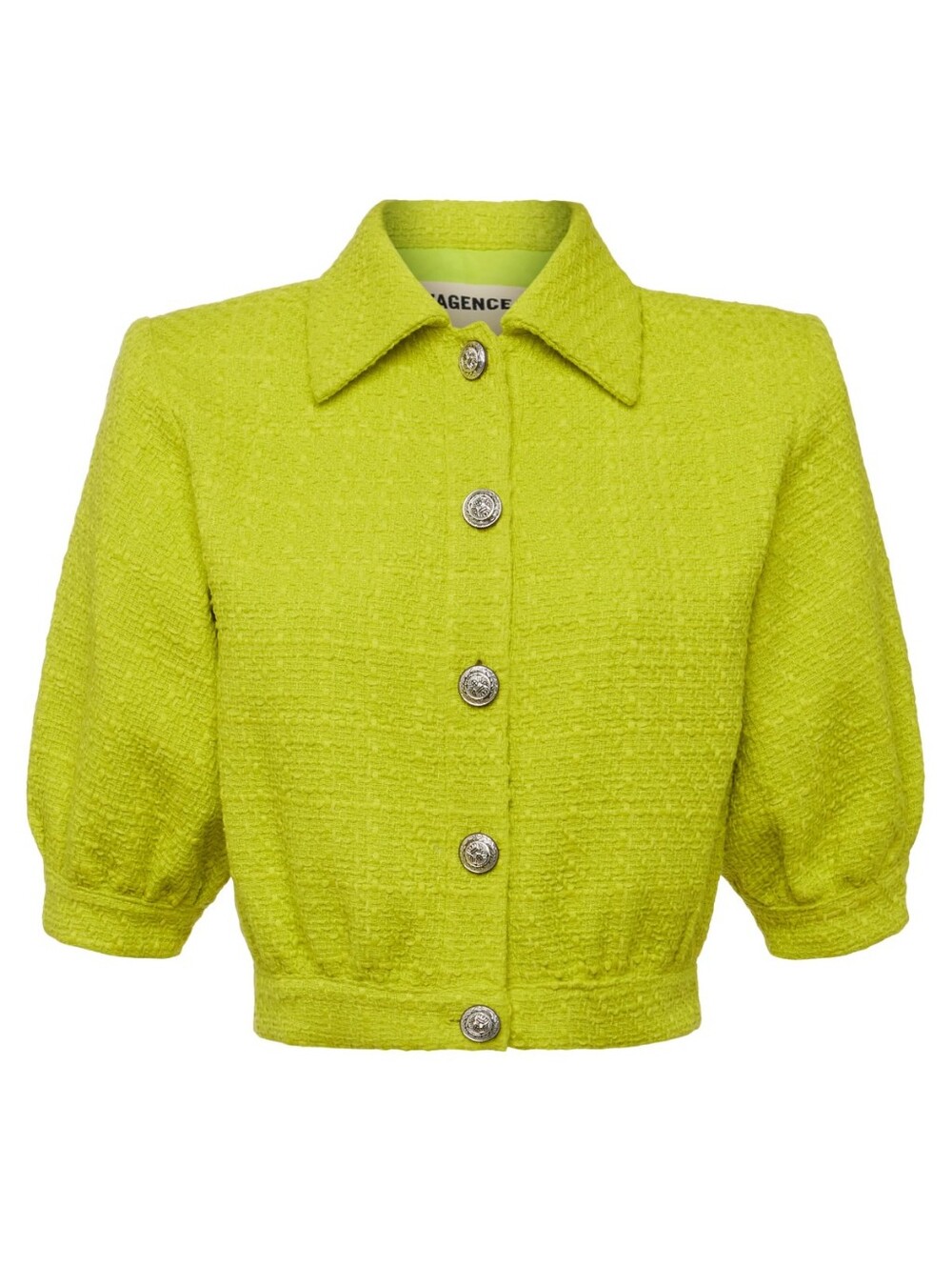 L'AGENCE Neon Lime tweed Cropped Button-Front Jacket sz 2